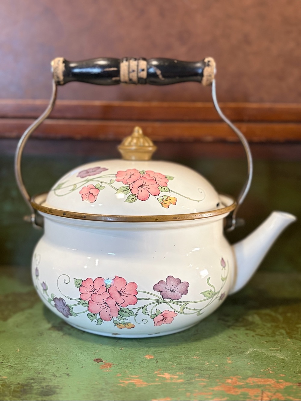 Vintage- ASTA "Tulare" Floral Enamel Tea Kettle –Made in West Germany by Fissler